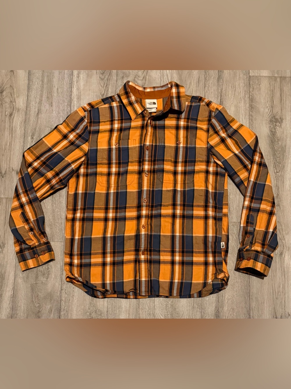 The North Face Men’s Medium Arroyo Flannel Plaid Long Sleeve Shirt Orange Blue